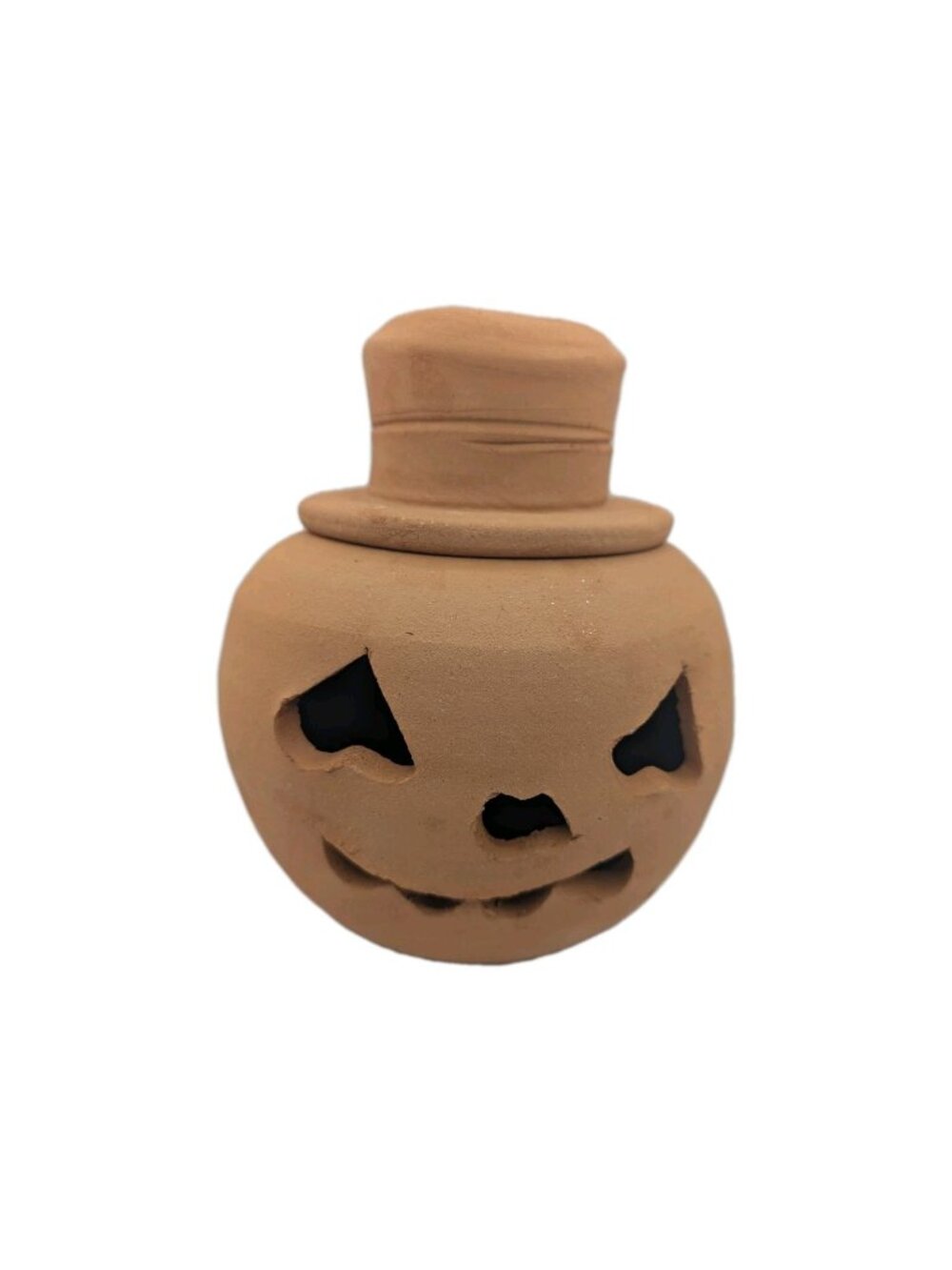 Vtg Hewell Pottery GA Terra Cotta Smiling Pumpkin Reversible Hat 7.5"  READ